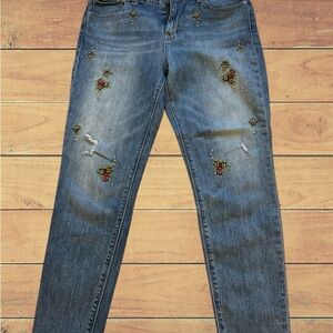 Lucky Brand Blue Skinny Jeans with Distressed Embroidery
